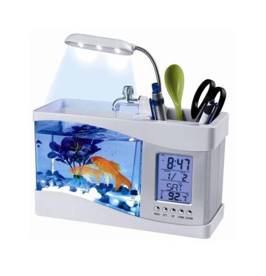 China Viable designer Mini Desktop Fish Farming Tank with led aquarium light and LCD display clock aquarium accessories for sale