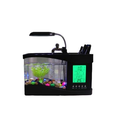 China Viable Mini LCD and Calendar Aquarium Display Marine Fish Tank Pond With LED Lamp Light Desktop Products for sale