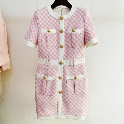 China 2021 Newest Fashion Autumn Winter Viable Design Stylish In-Stock Casual Dress Short Sleeve Mini Women Dress Dresses Pink for sale