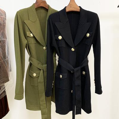 China Viable in new autumn and winter running ladies fashion suit belted collar long knitted sweater cardigan jacket for sale