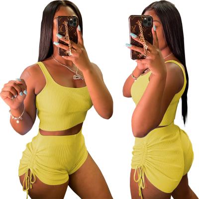 China Sustainable Summer 8 Colors Summer Rib Knit Tank Top 2 Piece Shorts Set Women Clothing for sale