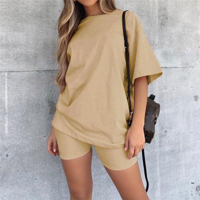 China 2021 Summer Clothing Solid Color Streetwear Casual Comfortable QUICK DRY T-shirt and Shorts Two-Piece Set Women for sale