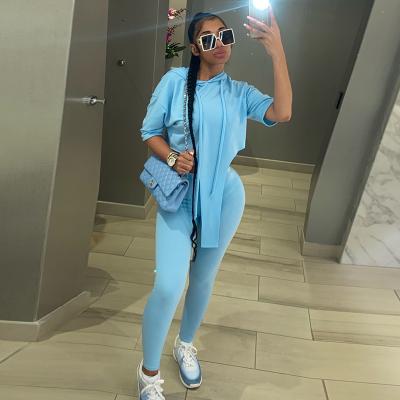 China 2021 New Arrivals Women's Casual QUICK DRY Hoodie Streetwear Two Piece Outfits Sets High Waist Pants Solid Color for sale