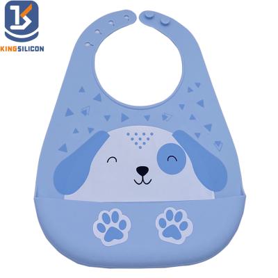 China BPA Free Antibacterial Cartoon Silicon Adjustable Baby Bibs With Food Catcher For Babies Use for sale