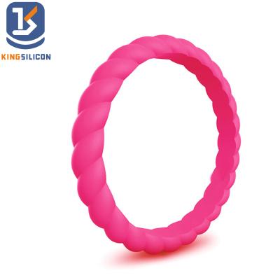 China Eco-Friendly Stackable Braided Rubber Wedding Bands Silicone Unisex Braided Wedding Ring For Women for sale