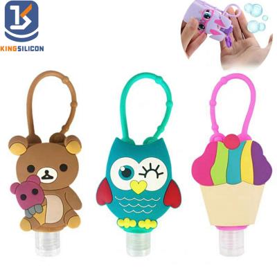 China Custom Made Eco-friendly Portable Hand Sanitizer Portable Novelty 30ML Pocket Cartoon Silicone Perfume Bottle Cover Case Chain Holder for sale