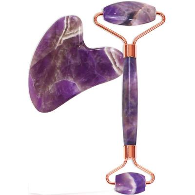 China 100% Real and Natural Amethyst Face Crystal Amethyst Roller Facial Stone Massager Roller Jade Roller Purple 100% for sale