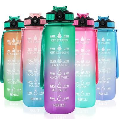 China Sport Viable Reusable Fitness 32 oz Gradient Motivational Water Bottle With Straw And Weather Maker for sale