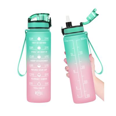 China Viable Wholesale Drink Enough Leakproof BPA Free Tritan 32 Ounce Water Fitness Gym Water Bottle With Time Marker for sale