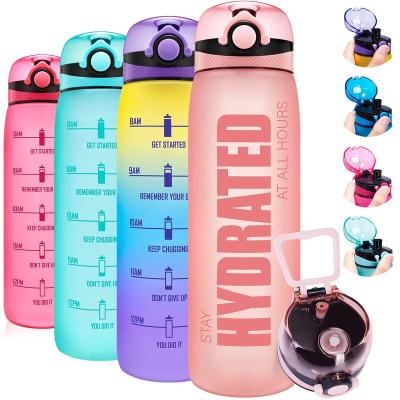 China Fitness Sustainable Gym Sports Outdoor Activity 32oz BPA Free Leakproof Water Bottle With Time Motivational Marker for sale