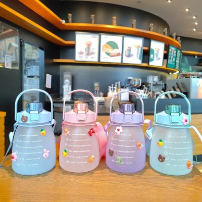 China 1300Ml Large Capacity Sustainable Cute Frosted Motivational Sports Water Bottle With 3D Stickers for sale