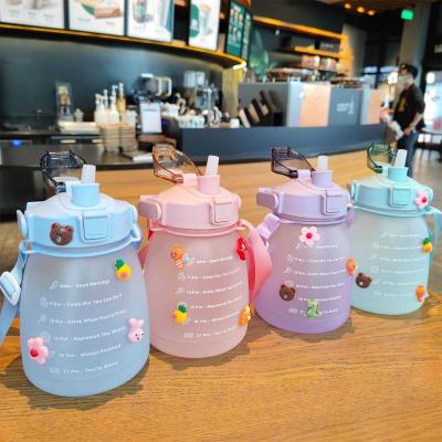 China 1300Ml Large Capacity Sustainable Cute Frosted Motivational Sports Water Bottle With 3D Stickers for sale