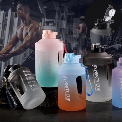 China Sustainable Capacity 1.5 L 2.3 L 3.8 Liter Gym BPA Free Extra Large Plastic Motivational Drinking Water Bottle With Handle for sale