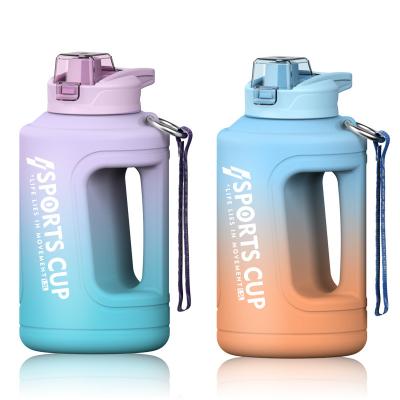 China Sustainable Capacity 1.5 L 2.3 L 3.8 Liter Gym BPA Free Extra Large Plastic Motivational Drinking Water Bottle With Handle for sale