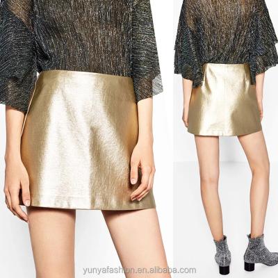 China Mini Skirt Side Zipper Regular Blingbling Metallic PU Shiny Leather Skirt for sale