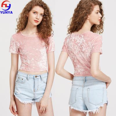 China High Quality Anti-pilling Crop Top Designs Fashion Ladies Slim Fit Crushed Velvet Shirt for sale