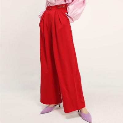 China Anti-wrinkle summer women clothes 2021 Esther label detail waist formal high wide leg straight cut pants women for sale