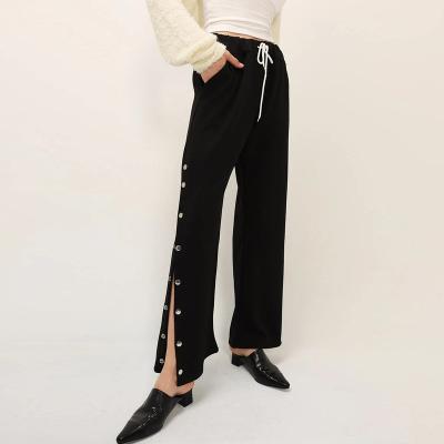 China new 2020 custom high wide leg high wide leg fashion women cotton button trending elastic sports tracksuits for sale