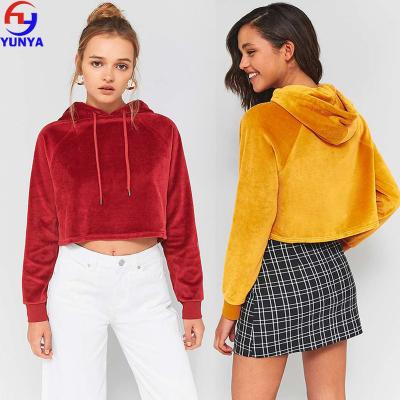 China Ladies cheap custom casual crop top velor long sleeve sweatshirt anti-pilling price anti-pilling hoodies for sale