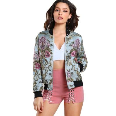 China Breathable high quality clothing fashion boho long sleeve women embroidered floral jacquard fabric bomber lady jacket for sale