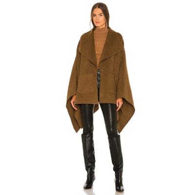 China Winter Brown Fur Coat Autumn Wool Cloak Viable Warm Feminine Women's 100% Full Skin Wool Cape Coat for sale