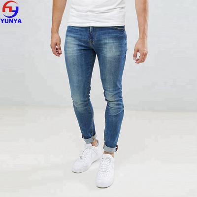 China Yunyafashion Breathable Factory Customized Mens Blue Mid Washed Skinny Jeans for sale