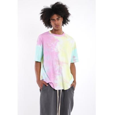 China Anti-pilling Summer Fashion Men's Rainbow Drop Shoulder Pullover Tie Dye Customized Oversized T-shirt for sale