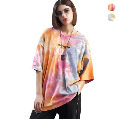 China 2020 New Arrivals Women Anti-Wrinkle Fashion Screen Printing Cotton Tie Dye Couples Men's T-shirts Wholesale 100% for sale