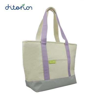 China Cotton Canvas Grocery Tote Bag Insulated And Foam Insulated Grocery Shopper With Durable Contrast Bottom for sale