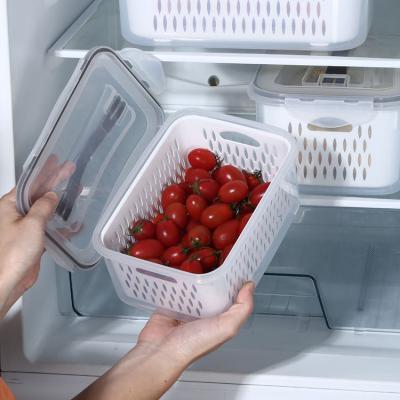 China Stocked double-layer fruit vegetable washing drying storage basket drain basket with handle for sale