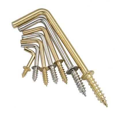 China ZINC Galvanized Brass Plated Screw Dresser Cup Hooks Hanging Hangers L Type Screw For Photo for sale