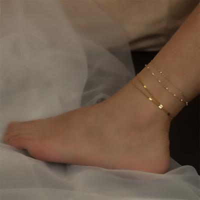 China CLASSIC Custom Body Jewelry Women Anklet 18K Gold Plated Cuban Link Stainless Steel Girls Chain Anklets for sale