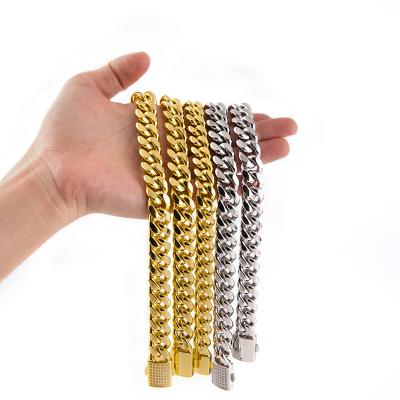 China Wholesale Punk Jewelry 18k Chunky Thick Miami Cuban Gold Stainless Steel Chain Chunky Hip Hop Cuban Link Chain Bracelet for sale