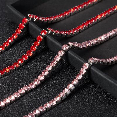 China Hiphop Zircon 18k Red Gold Plated Stainless Steel Colorful Tennis CZ Necklace Chain Women Men for sale