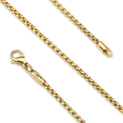 China Hiphop Fashion Stainless Steel Rope Gold Plated Circle Box Chain Necklace Men Women Rolo Roller Necklace High Polished for sale