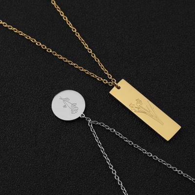 China Fashionable Wholesale Custom Engraved Logo 18K Gold Plated Stainless Steel Disc Round Coin Pendant Necklace for sale