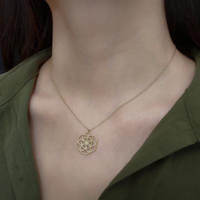 China TRENDY Fine Gold Plated Stainless Steel Charm Jewelry Flower Shaped Pendant Necklace For Women for sale