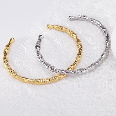 China Classic Polish Stainless Steel CLASSIC Round Bamboo Letter C Opening Gold Plated Women's Charm Bracelet for sale