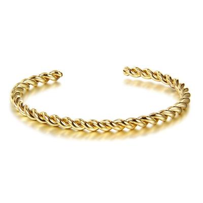 China New Design Stainless Steel TRENDY Gold Double Open Bangles Resizable Wire Twisted Spiral Bangle for sale