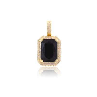 China Hiphop Hips Hops Luxury Brass Iced Out Rectangle Charm Zircon Diamond Colorful CZ Square Pendant for sale