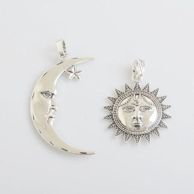 China FASHIONABLE antique silver color charm big Moon and Sun face pendants for necklace jewelry making for sale