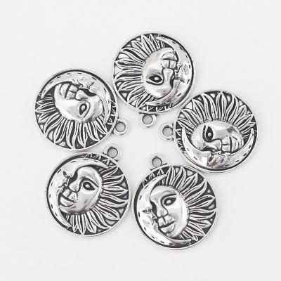 China TRENDY Antique Silver Color Round Sun Moon Charms Pendant For Necklace Jewelry Findings Jewelry 25x25mm for sale