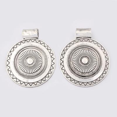 China Large FASHIONABLE Bohemia Boho Tibetan Silver Medallion Cut Out Round Wave Charm Pendant For DIY Necklace Making Findings 63.5x77mm for sale