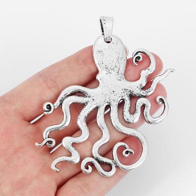 China 2pcs TRENDY Big Octopus Tibetan Silver Squid Charms Pendant Steampunk Necklace Jewelry Making Findings Material 83x67mm for sale