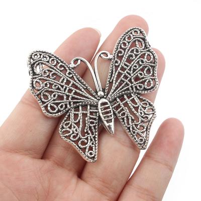 China FASHIONABLE Large Tibetan Silver Butterfly Charms Pendant For DIY Neckalce Jewelry Metal Chain Findings Making 53*50mm for sale