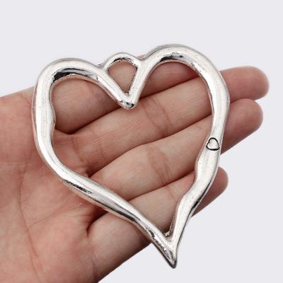 China FASHIONABLE Tibetan Silver Hollow Heart Shape Carved Heart Charms Jewelry Materials Large Jewelry Pendant Charms Making Finding 67*79mm for sale