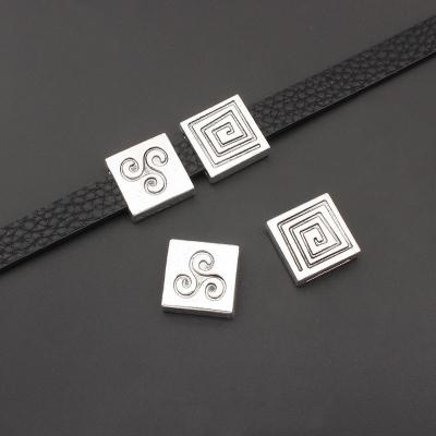 China 10pcs Zinc Alloy Silver Color Square Spiral Swirl Slider Bead Spacer For 10*2mm Flat Leather Rope DIY Bracelets Jewelry Making for sale