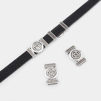 China Wholesale Zinc Alloy Tibetan Silver Chinese Knot Slider Spacers For 10*2mm 24x14mm Flat Leather Bracelet Jewelry Findings for sale