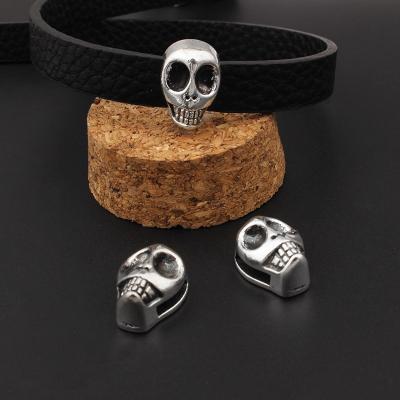 China Wholesale Silver Zinc Alloy Skull Slider Spacers For 10*2mm Flat Leather Bracelets Jewelry Findings Making for sale