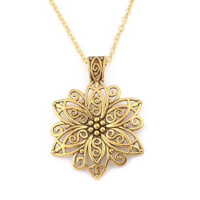 China Fashion TRENDY Necklace Gold Color Bohemia Filigree Flower Charms Pendant Necklace For Women Jewelry Gift for sale